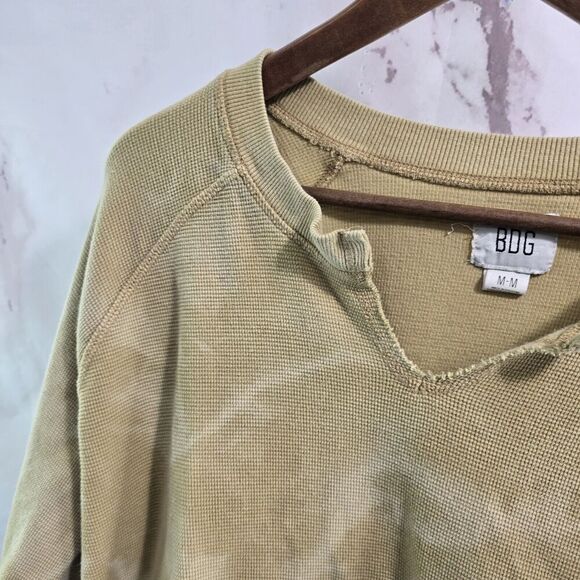 BDG Shirt Mens Medium Yellow Thermal Waffle Tie Dye Long Sleeve Notch Urban UO - Picture 2 of 12